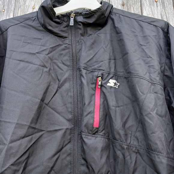 Vtg 90s Starter Full Zip Mesh-Lined Windbreaker Mens Size Large Black Red Lining - Picture 8 of 9